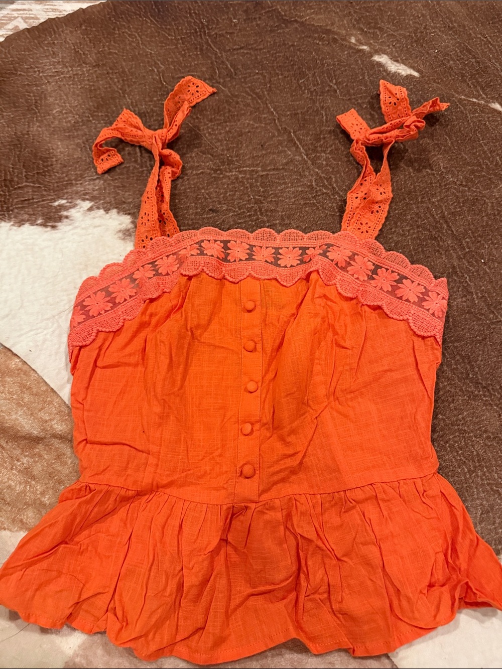 Girls Orange Eyelet Tie-Shoulder Sundress Top